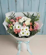 Букет цветов из:  Розы, Лизиантусы и Хризантемы в Талах