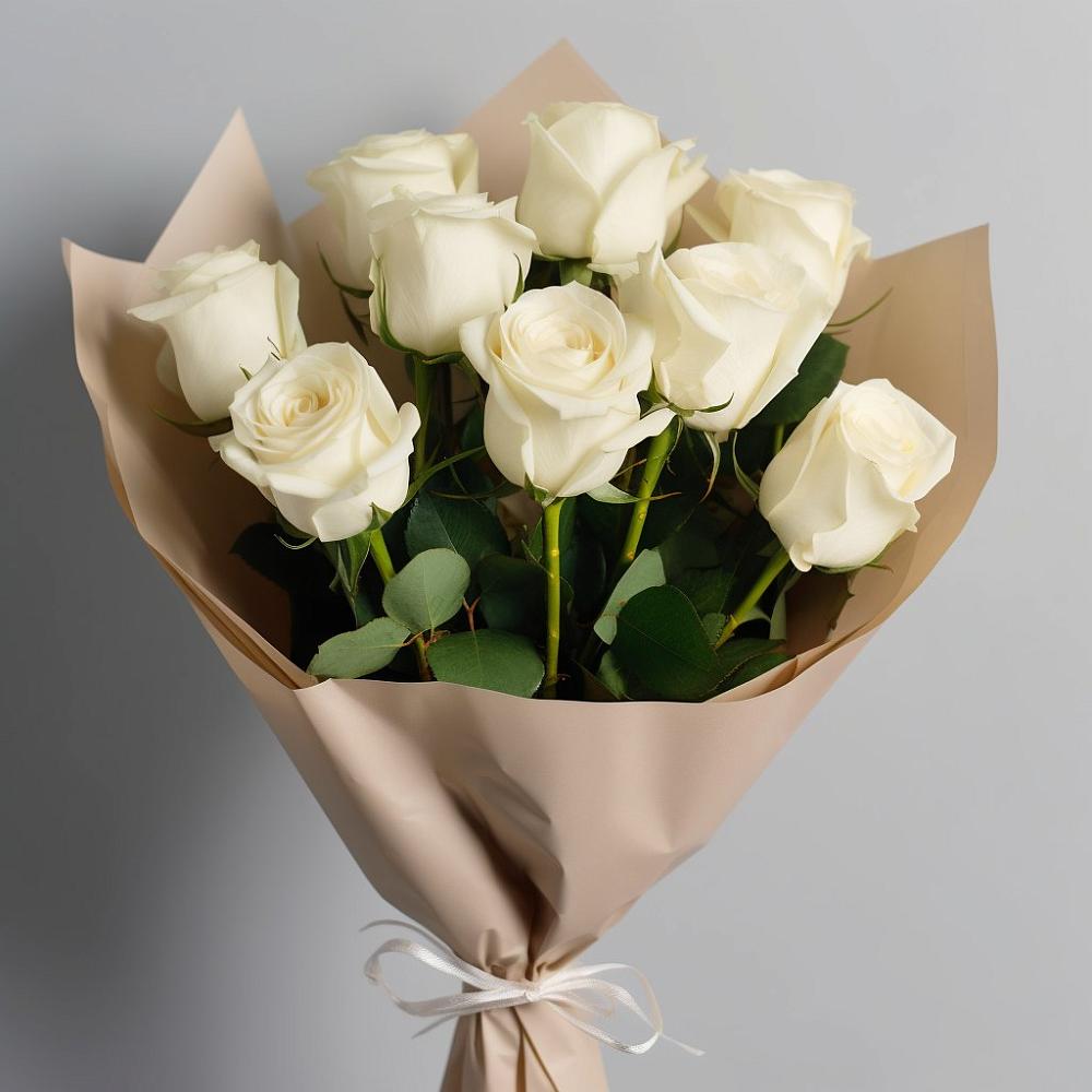 Букет 9 Белых роз Эдлесс Лав в Талах