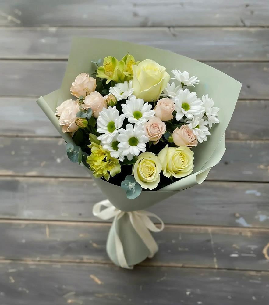 Букет цветов из: Альстромерии, Розы и Хризантемы в Талах