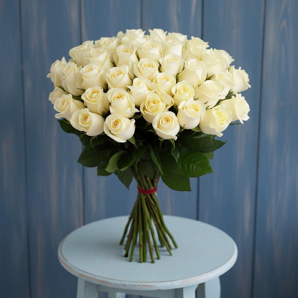 Букет 51 Белая роза Эдлесс Лав в Талах