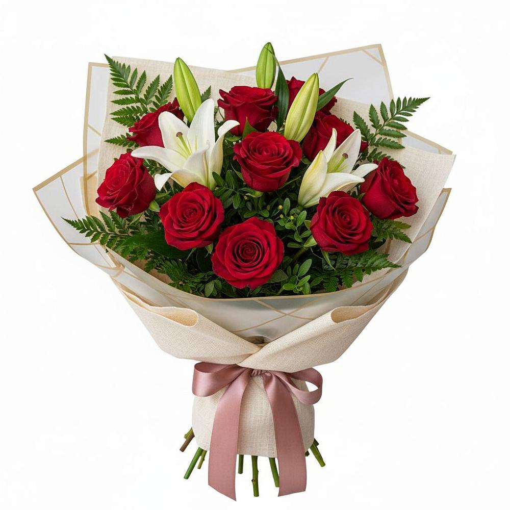 Букет цветов из: Лилии и Розы в Талах