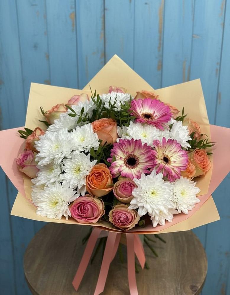 Букет цветов из: Розы, Герберы и Хризантемы в Талах