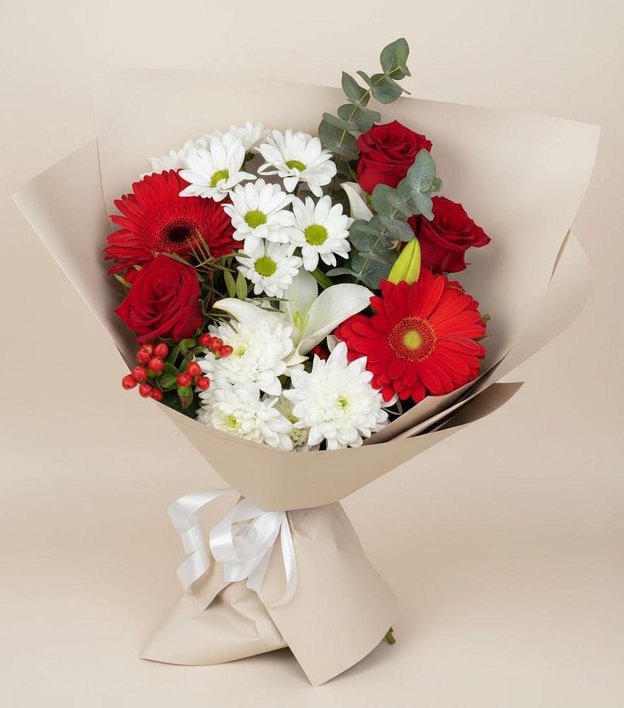 Букет цветов из: Розы, Хризантемы, Герберы и Лилии в Талах