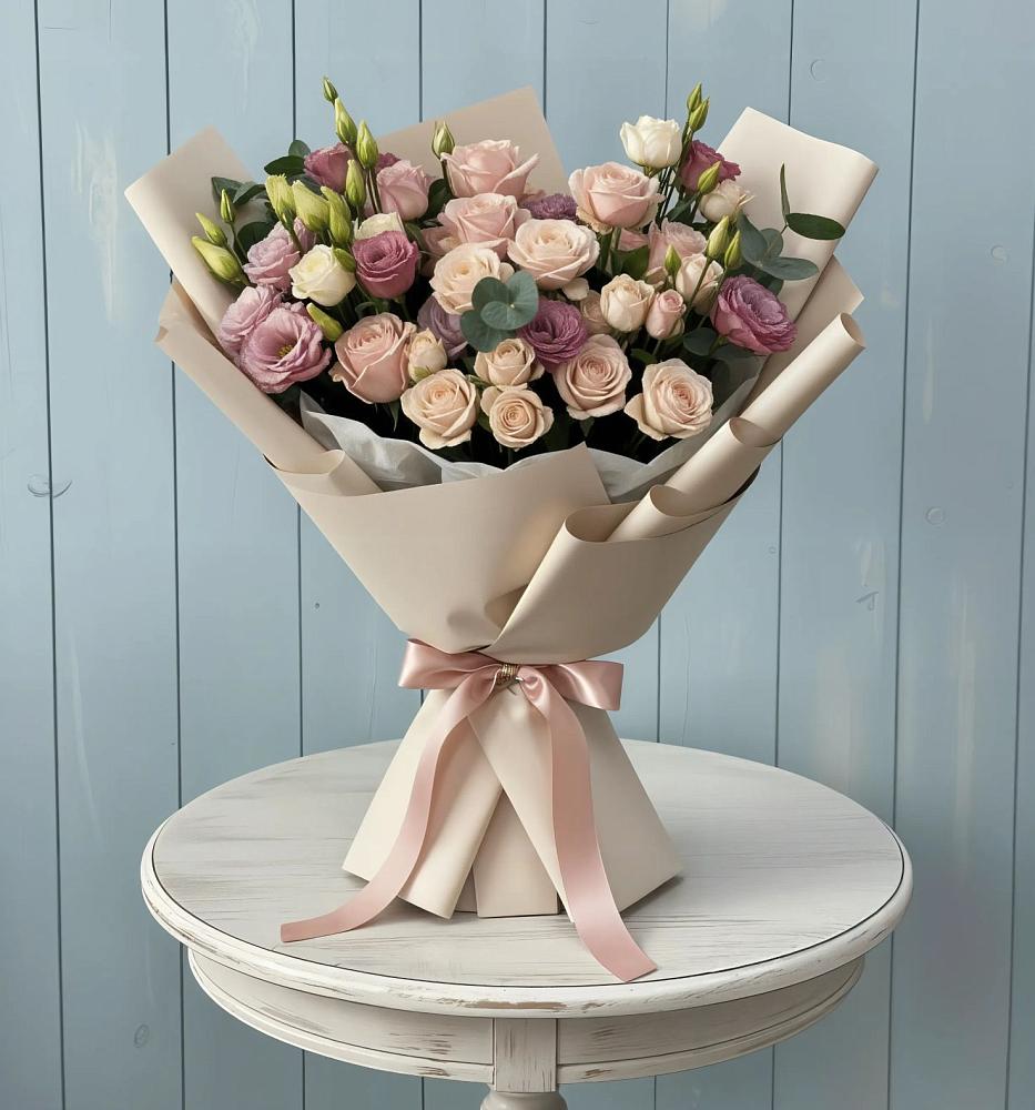 Букет цветов из: Розы и Лизиантусы в Талах